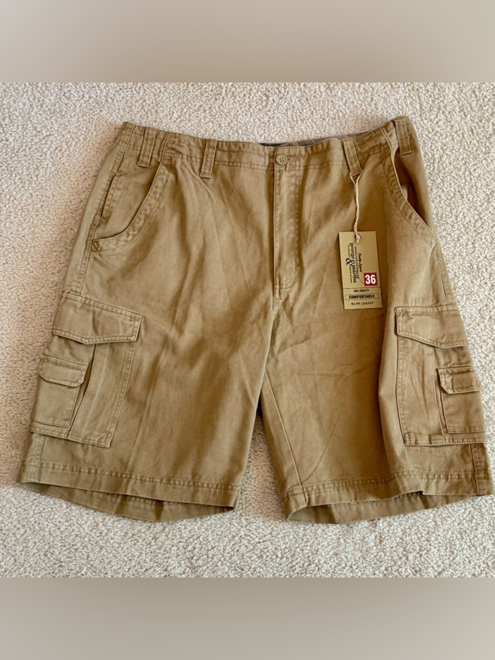 NWT Columbia Twill Cargo Shorts Rugged Look Stone Wash Tan Size 36